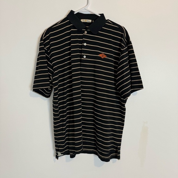 Peter Millar third button up Polo Shirt Mens Large Black white Stripes SZ M - Picture 1 of 9